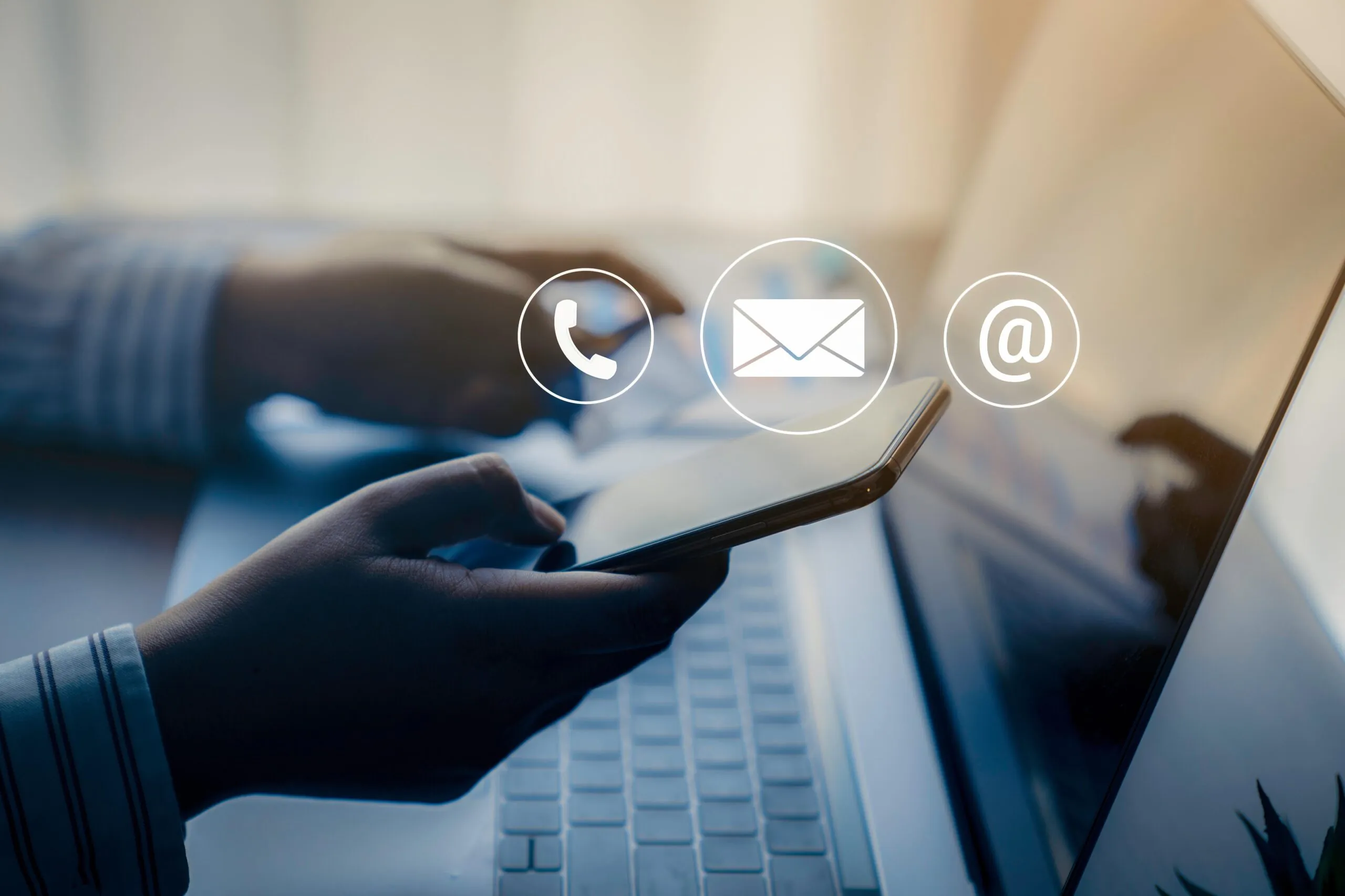 Contact us or Customer support hotline people connect. Businessman using a mobile phone