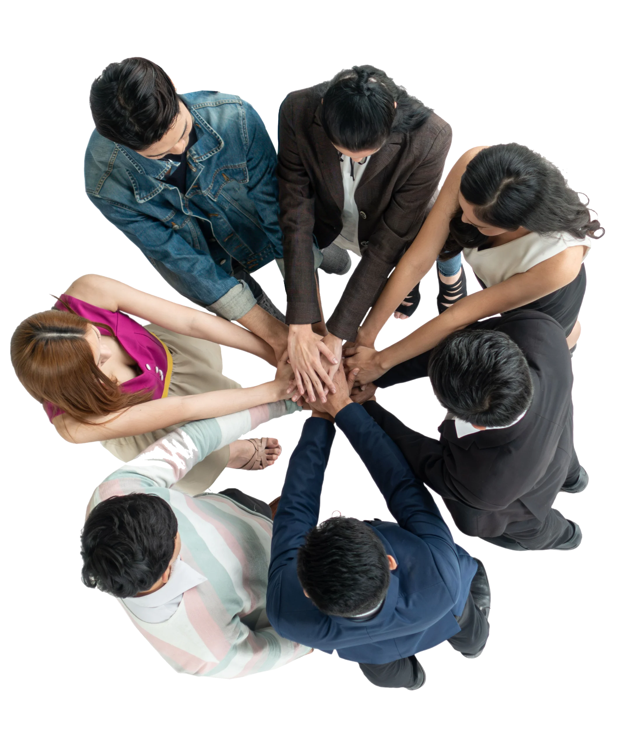 Top view of people in team stack hands at the circle together as unity and teamwork in office. (1)